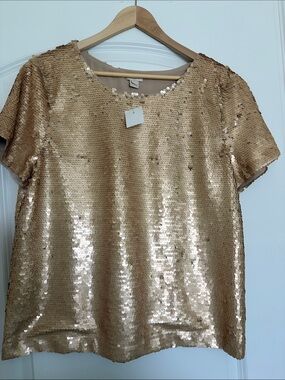 J. Crew Metallic Gold Sequin Short Sleeve Top